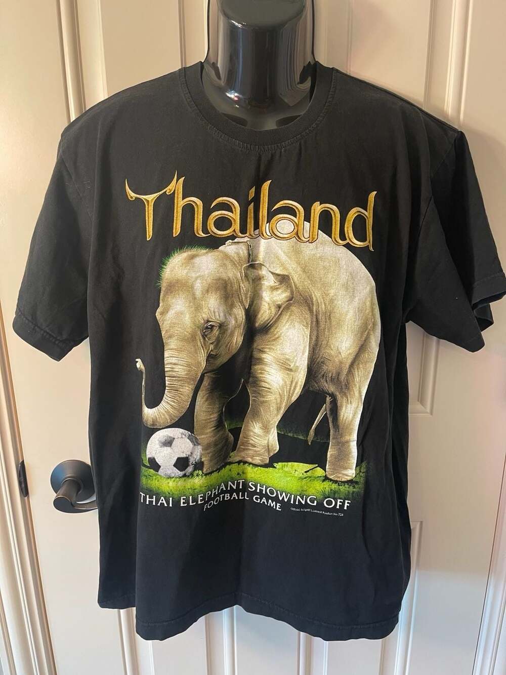 JoliGolf Thailand Elephant Football Game Soccer Graphic T-Shirt Black Size L